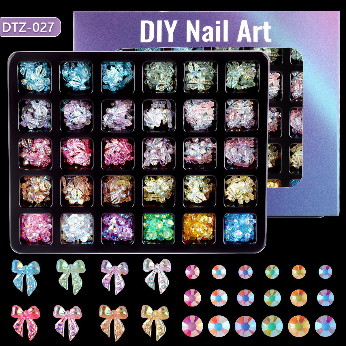 

30 Grid Resin Bow Japanese Nail Jewelry Black And White Streamer Bow Three-Dimensional Simple Patch