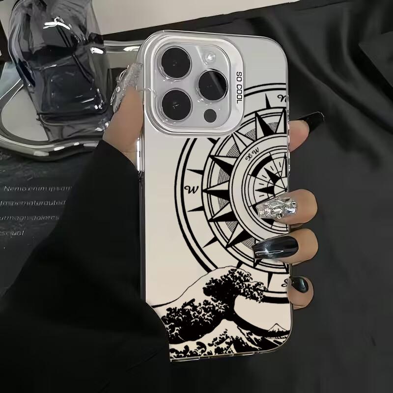 Fashion Vintage Compass Phone Case for iPhone 16 16E 12 13 11 14 15 Pro Max X XS XR 7 8 Plus SE2022 Hard IMD Shockproof Cover
