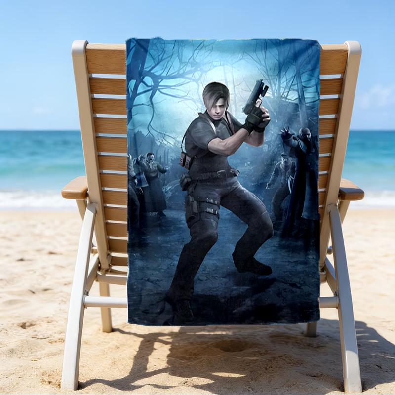 proof beach towel with a Resident Evil Leon S. Kennedy2 pattern - soft,absorbent,quick-drying,machine washable - perfect for swimming,camping,bathing