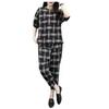 Women's Plaid Two-Piece Set: Summer Plus Size Casual Short Sleeve Top and Nine-Point Pants