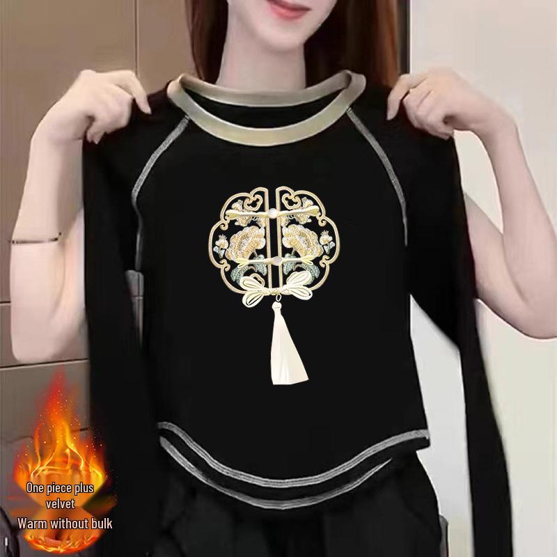 

Women s 2024 Velvet Long-Sleeve Ins-Style Top XXL (recommended 135-145 jin)