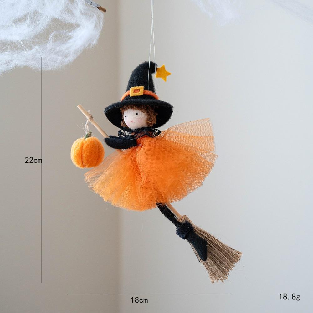Multicolor Halloween Hanging Decoration Cartoon Pumpkin Ghost Riding a Broomstick Witch Drop Ornament Scene Dress Up
