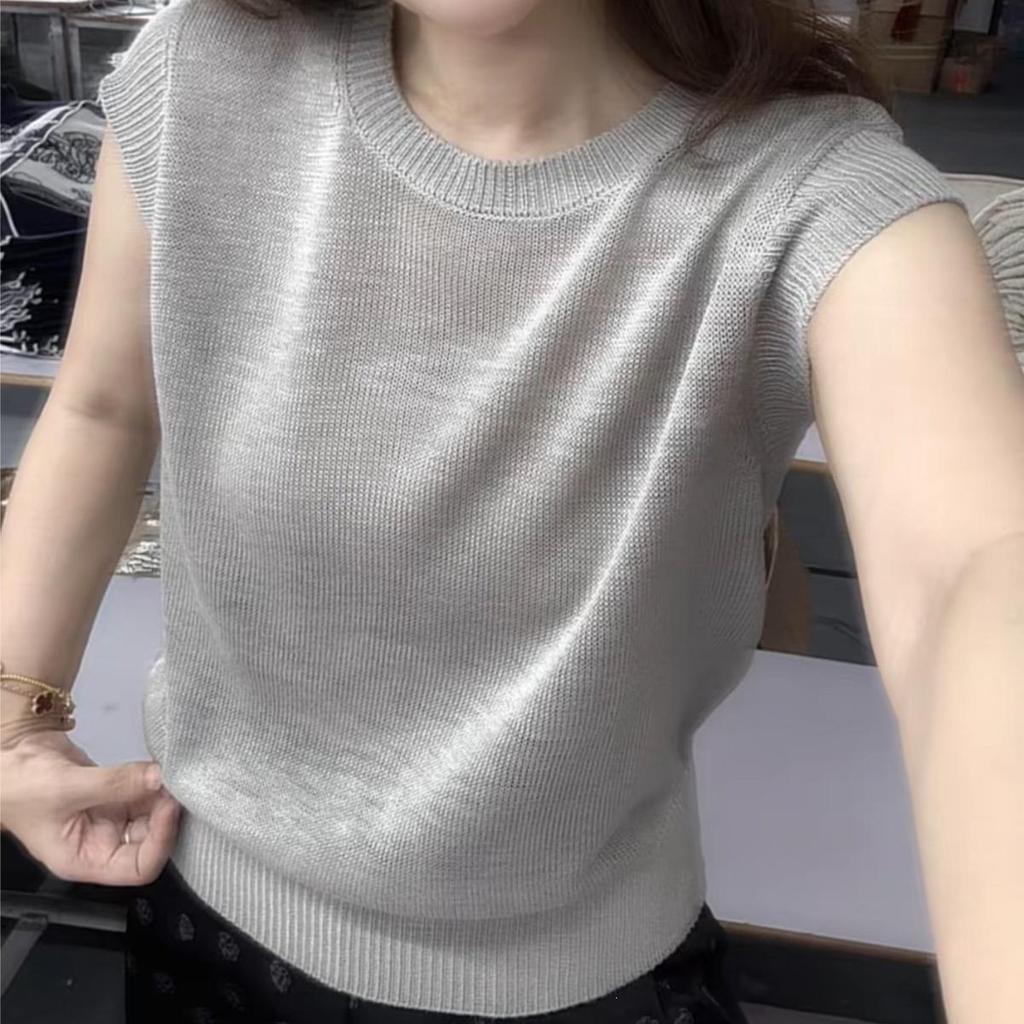 Plus Size Korean Style Slimming Short Sleeve Knit Vest for Women