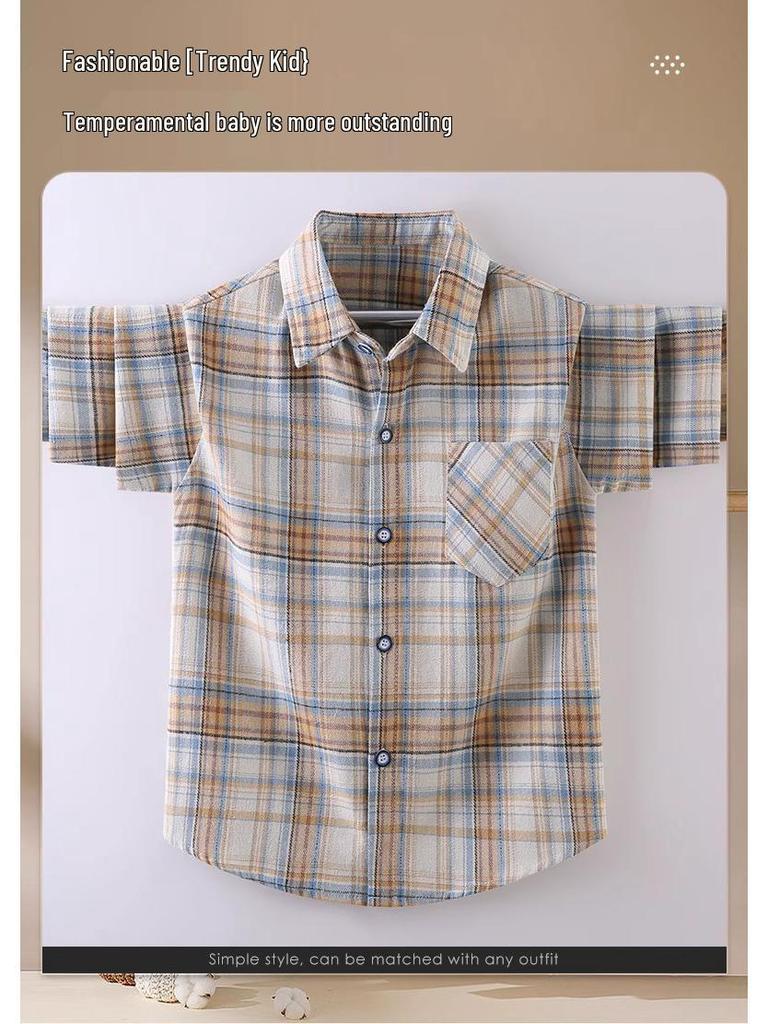 Boys' Long-Sleeve Plaid Cotton Shirt – Autumn Fashion for Kids