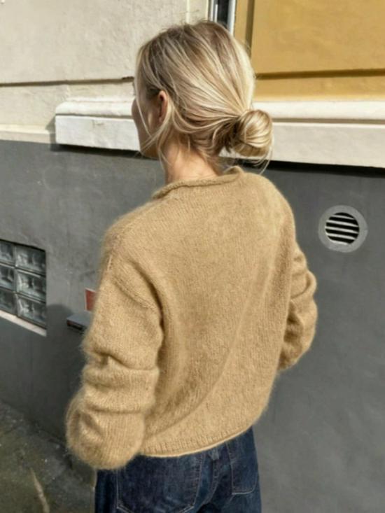 Korean Style Mohair Loose Sweater - Autumn/Winter Round Neck Rolled Hem Pullover for Women