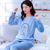 2PCS/Set Large Size Thickened Warm Flannel Pyjamas Female Autumn and Winter Long-Sleeved Coral Velvet Cartoon Girl Homewear