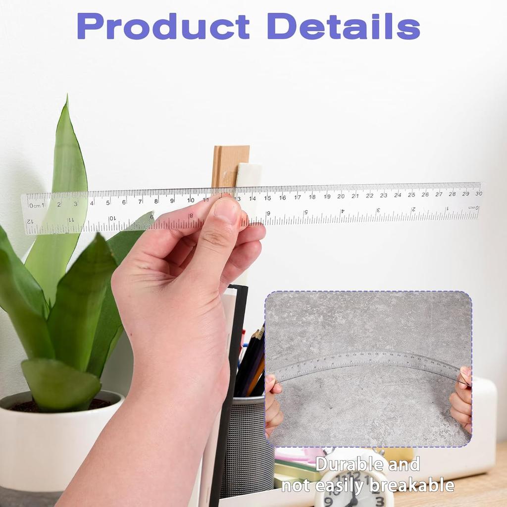 7PCS Geometry Math Set Plastic Clear 45/60 Degree Triangle Ruler 12 and 6 Inch Math Ruler 4 and 6 Inch Protractor and Compass Set with Box Measuring