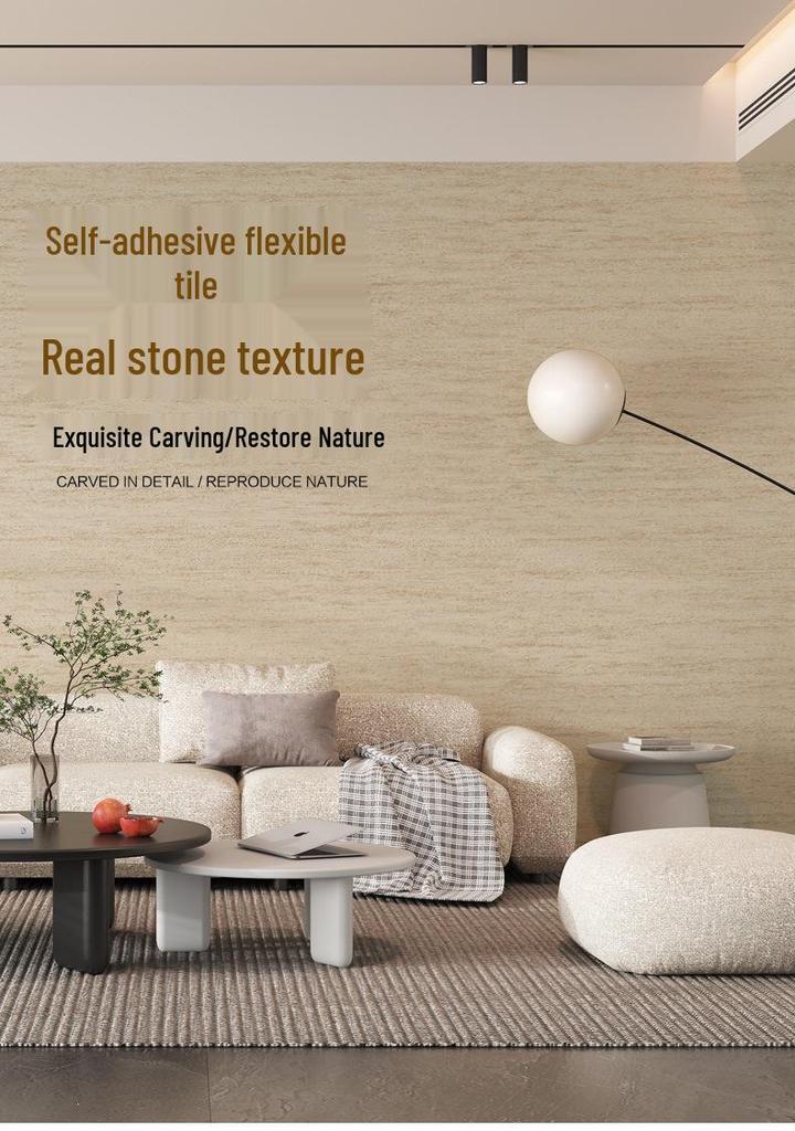 Ultra-Thin 3D Soft Roman Travertine Flexible Wall Panel - Self-Adhesive Sticker for Renovation