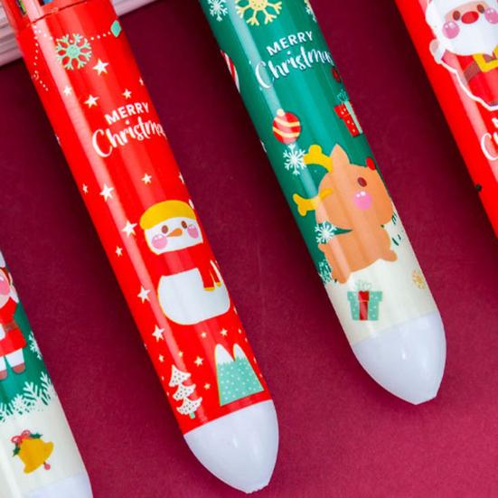 1/2/4 ks Vánoční třpytivé kuličkové pera Santa Claus Sob Vánoční stromek Slavnostní dekompresní design Inkoustová pera Psací nástroj