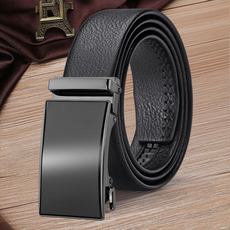 Men s Genuine Leather Belt with Automatic Buckle, High-End Style, Versatile and Fashionable. 130cm