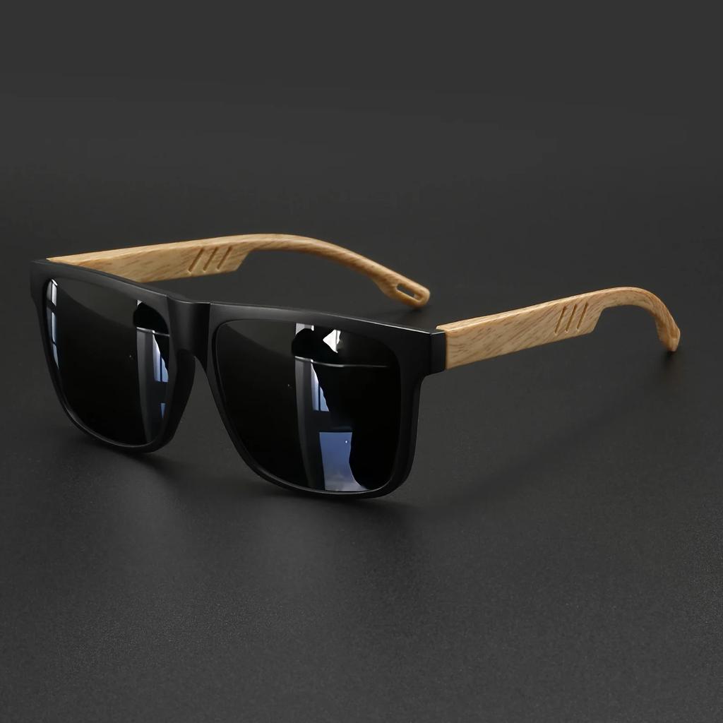 UV111 Anti Ultraviolet Lens Sunglasses Fashion Square Wood Grain Flexible Spring Hinge Unisex Eyewear Light Comfort Shades New