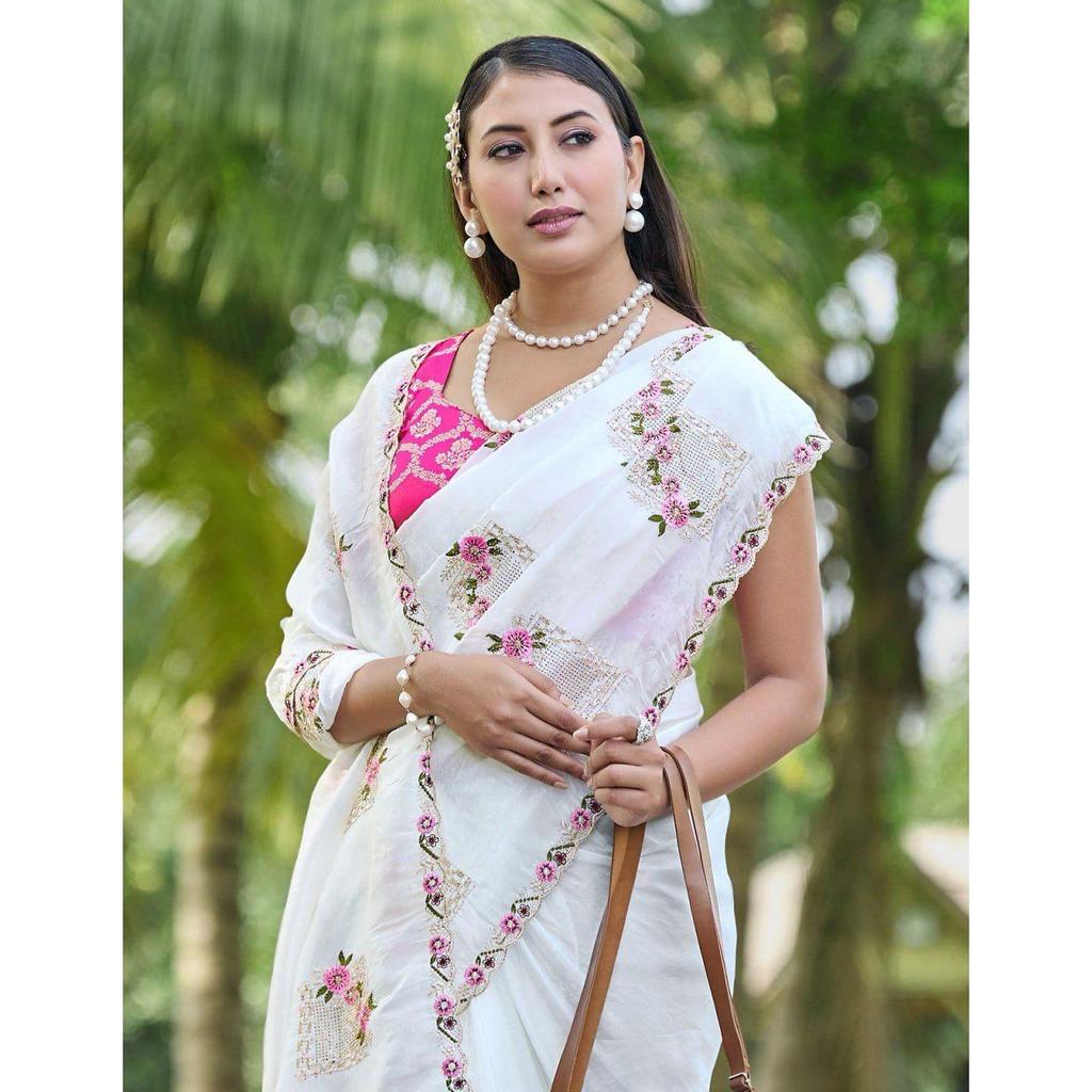 Beautiful Floral Embroidery all Over The Saree