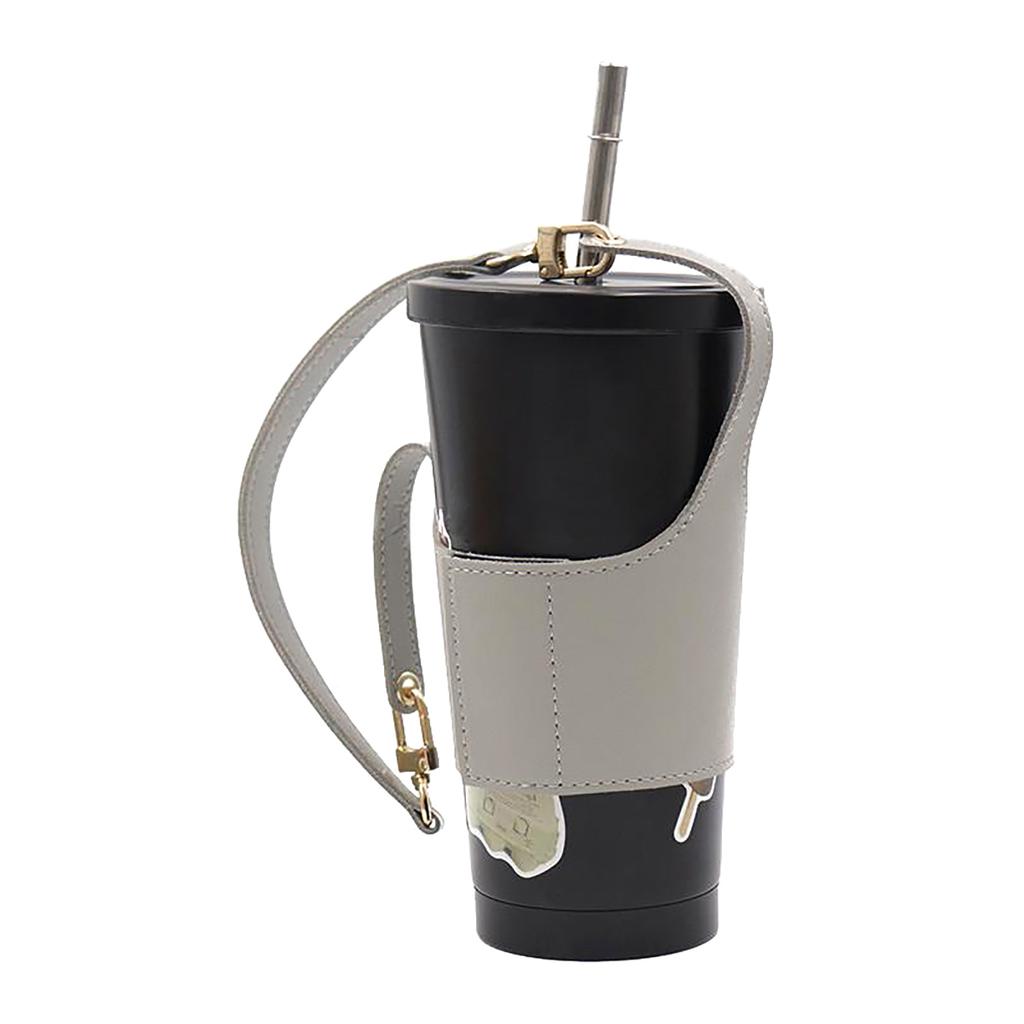 Leather Cup Cover Pouch Portable Water Bottle Sleeve Bag Leather Carrying Strap Insulating Cups Milk Tea Coffee Cups Accessories