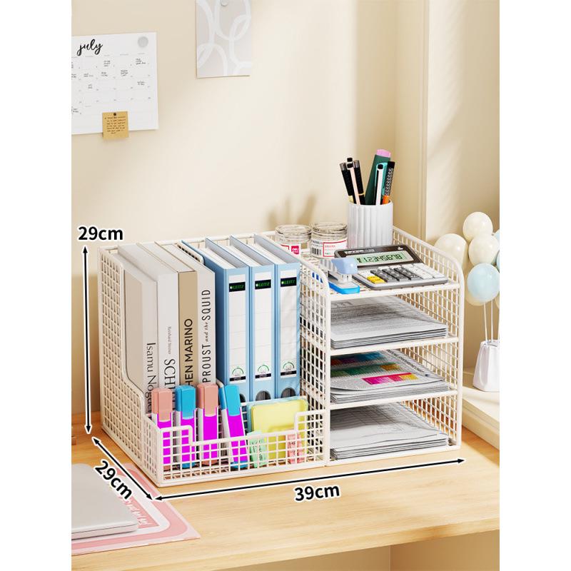 Multi-Layer File Organizer for Desktop: A4 Paper, Books, and Folder Storage Rack