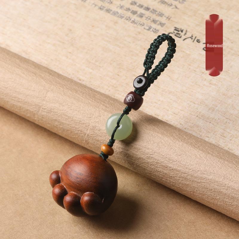 Sandalwood Cat Paw Keychain - Cute Cartoon Pendant Ornament for Women
