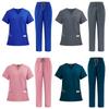2pcs Medical Uniform Nurse Surgery Suit Doctor Uniforms Workwear Polyester Working Scrubs Set