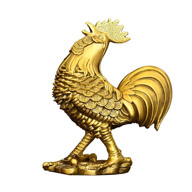 Chinese Pure Copper Zodiac Rooster Chicken Ornaments Home Living Room Bedroom Office Sculptures Decorations