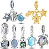Sea Turtle Charms Bead 925 Silver Inlaid Zircon Cute Green Turtle Pendants Fit Bracelet DIY Jewelry Gift
