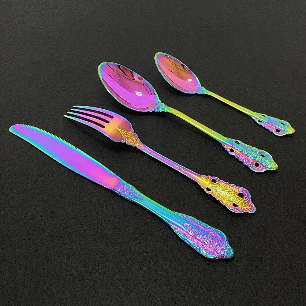 24Pcs Flatware Set Colorful Cutlery Set Stainless Steel Dinnerware Tableware Set Dinner for Home Kitchen Knife Fork Spoon Set Service for 6