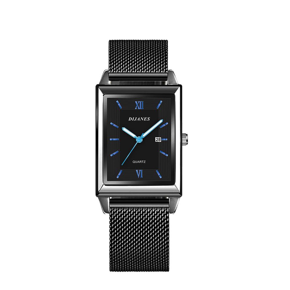 Square Men S Business Watch Trendy Fashion Milan Mesh With Luminous Calendar Quartz Watch