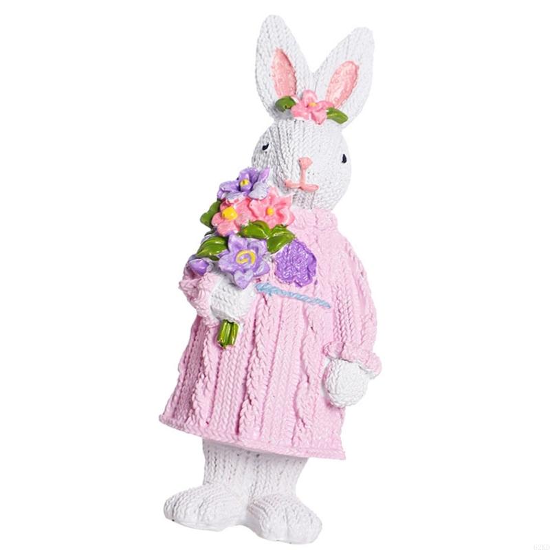 62KD Resin Spring Rabbit Beautiful Desk Animal Model Safe Toy Gift for Kids