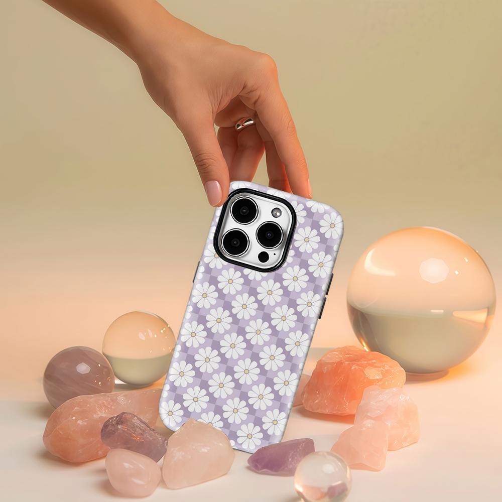 Lavender Daisy Checkered Phone Case for IPhone 17 16 15 14 13 Pro Max Plus for Magnetic Single Double-layer Tough Case