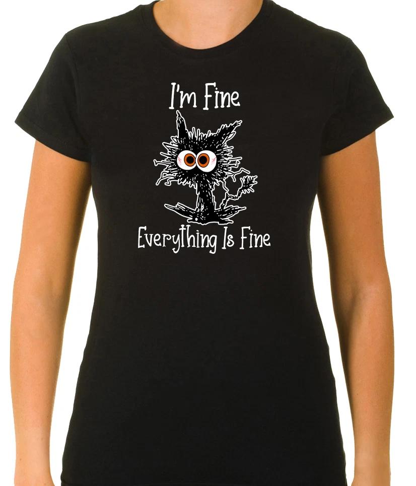 I'm fine, Everything is fine, cat, 3/4 Short Sleeve T Shirt Woman G594