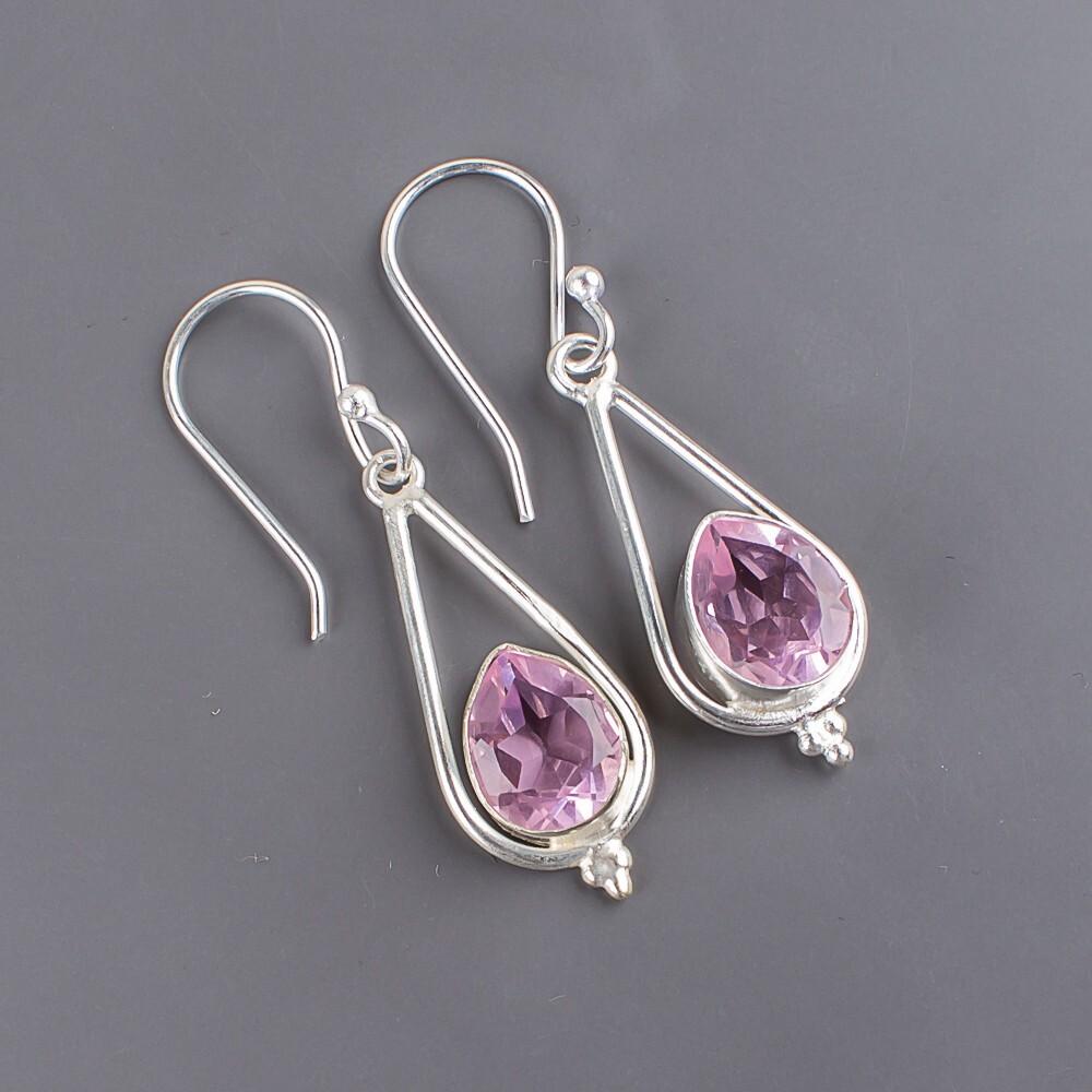 Pear Morganite Gemstone 925 Sterling Silver Jewelry Drop/Dangle Earrings 1.50" EE-14-11