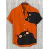 New Men's Short-sleeved Shirt with Cartoon Cat Print, Casual and Breathable, Loose Fit, Stylish Outdoor Hawaiian Shirt.