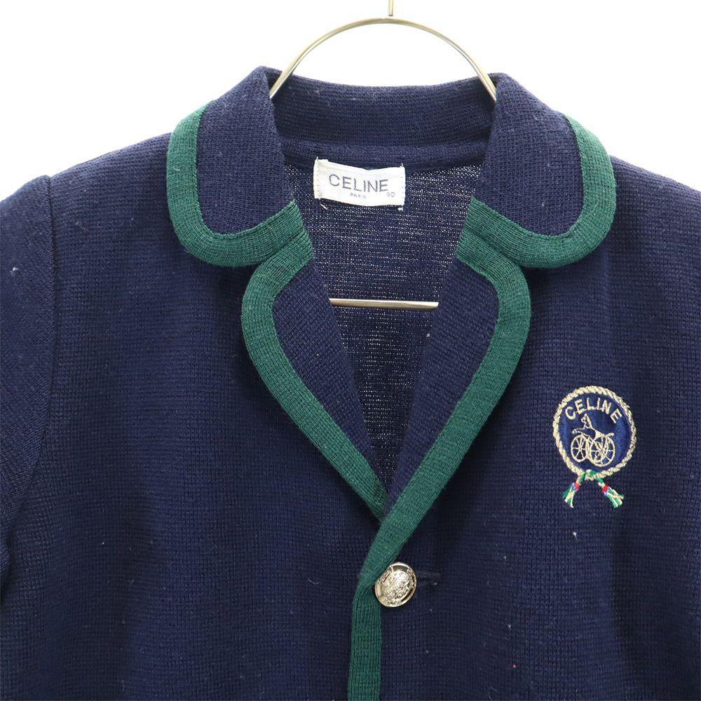 Celine Made In Japan Wool Blend Knit Jacket 35.4" Navy X Green Baby Kid's Used