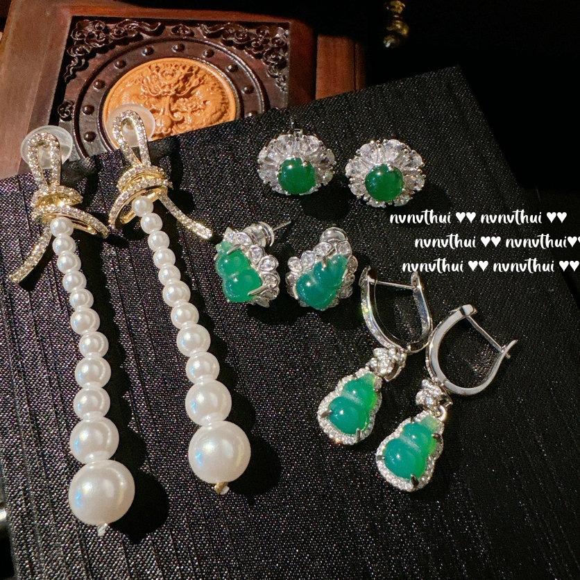 Chalcedony Agate Gourd Earrings, Seed Water Yingying, Plated With 18K Gold, Fulu Zircon Flower Earrings Combination