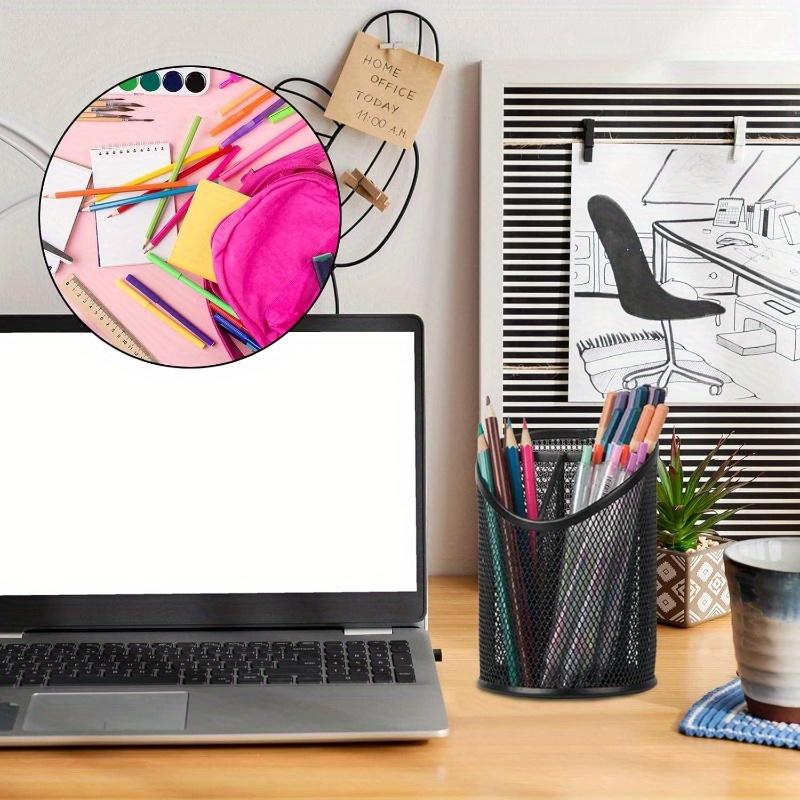 1/2pcs Pen Holder Pen Storage Box, Elegant Black Round Pen Holder - Durable Metal Material, Multi-functional Desktop Storage.