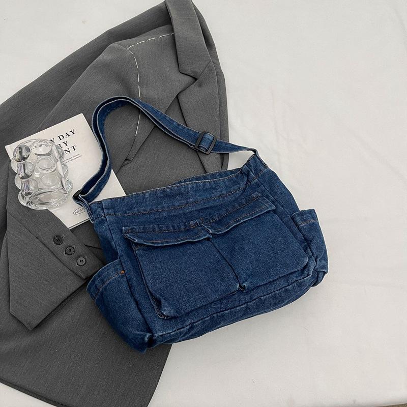 Canvas bag crossbody bag women's popular new large-capacity shoulder bag casual denim Japanese literature student class bag