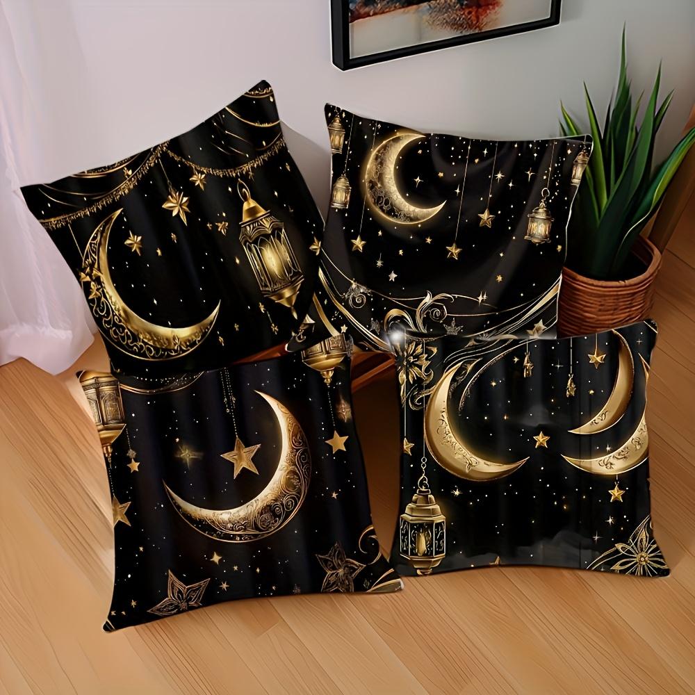 Ramadan Cushion Covers Moon Crescent Stars Lantern Printed Square Pillowcase Zipper Closure for Living Room Festival Decorations
