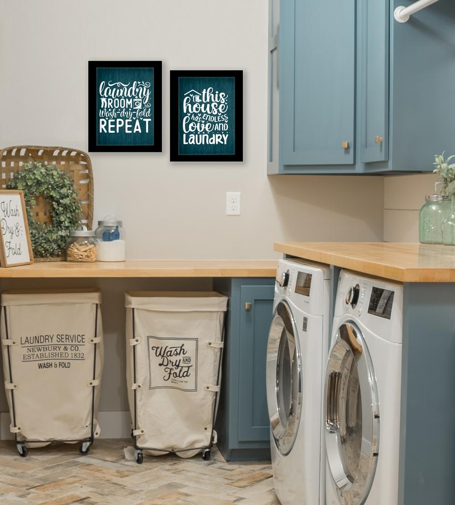 Inkdotpot 2 Piece Laundry Signs for Laundry Room Decor Wash Dry Fold Repeat Poster With Frame, Laundry Room Wall Art Signs Framed