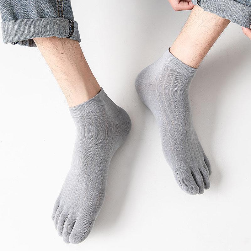 10 Paires Chaussettes Cheville Cinq Doigts Homme Coton Rayé Uni Respirant Absorbant la Sueur Jeune Mode Sport Courtes Chaussettes Orteils Étudiant