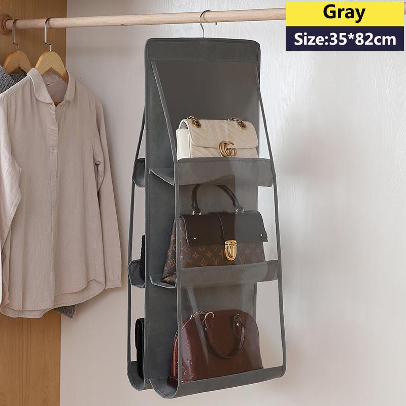 

6 Pocket For Wardrobe Closet Transparent Storage Bag Hanging Handbag Organizer Door Wall Clear Sundry Shoe Bag with Hanger Pouch 6-10 Cells серый