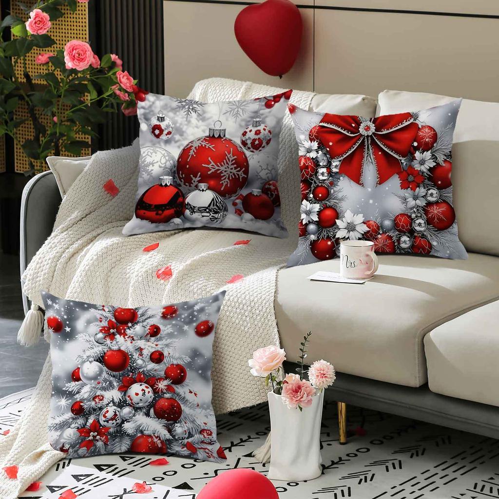 4 Naviñas Cushion Covers - Pillow Covers With Red And White Polka Dot, Snowflakes, Garlands And Trees Pr