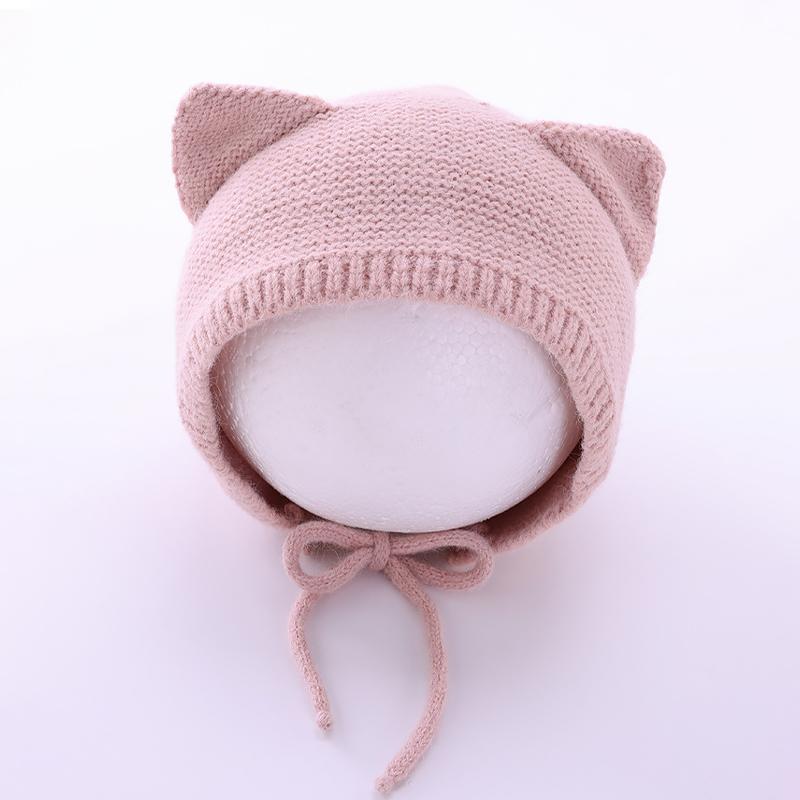 

Autumn And Winter Baby Hats Baby Knitted Hats Small Month Old Hats Infant Ear Protection Hats розовый