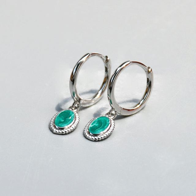 

ANENJERY овальные серьги-кольца с зеленым камнем, винтажные женские серьги серебряный