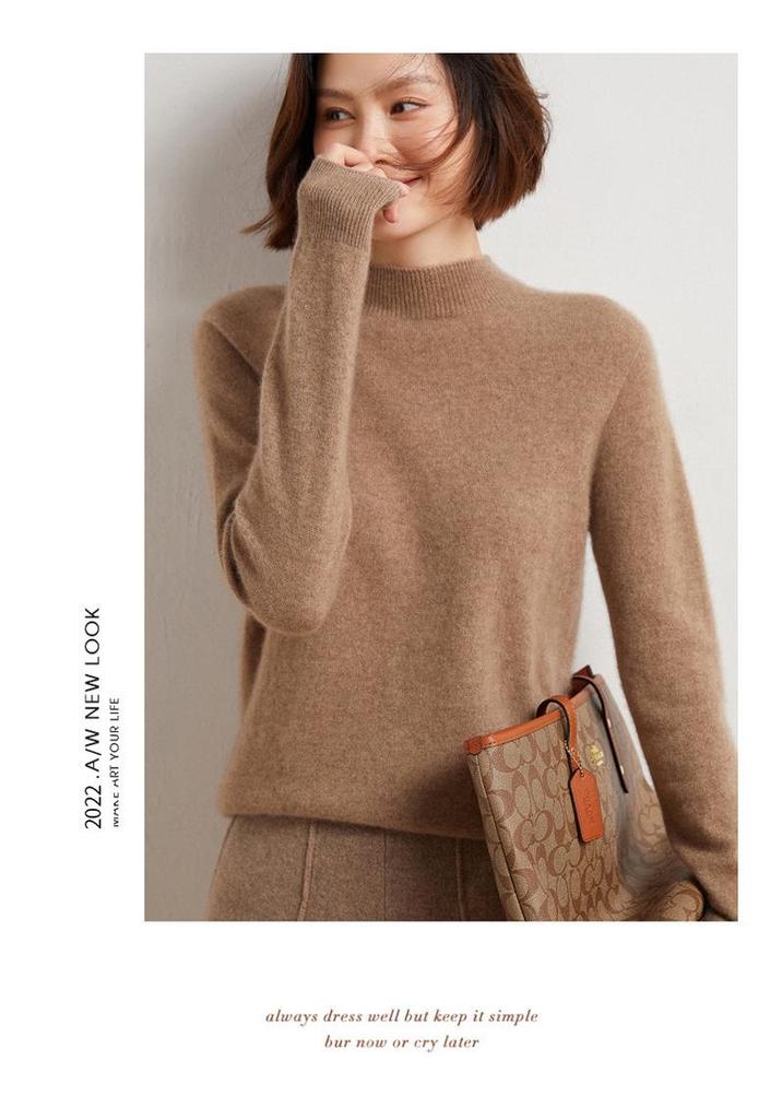 2026 Autumn/Winter Women's 100% Pure Wool Loose Knit Turtleneck Sweater Base Layer