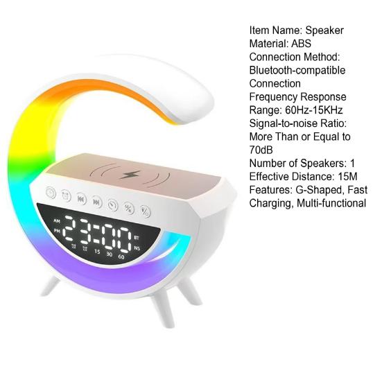 Yousheng G-Shaped LED Wireless Speaker 15W Fast Charging Alarm Clock with 13 Lighting Modes Bedroom Nightstand Lamp Bluetooth-compatible 5.2 Speaker