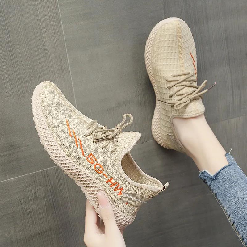 New Fly Woven Mesh Sneaker Women's Fashionable Breathable Coconut Running Shoes