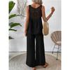 Women's O Neck Sleeveless Solid Back Cutout Tank Top Elastic Waist Wide Leg Long Pants 2 Piece Outfit Casual Daily Vacation Tracksuit Set