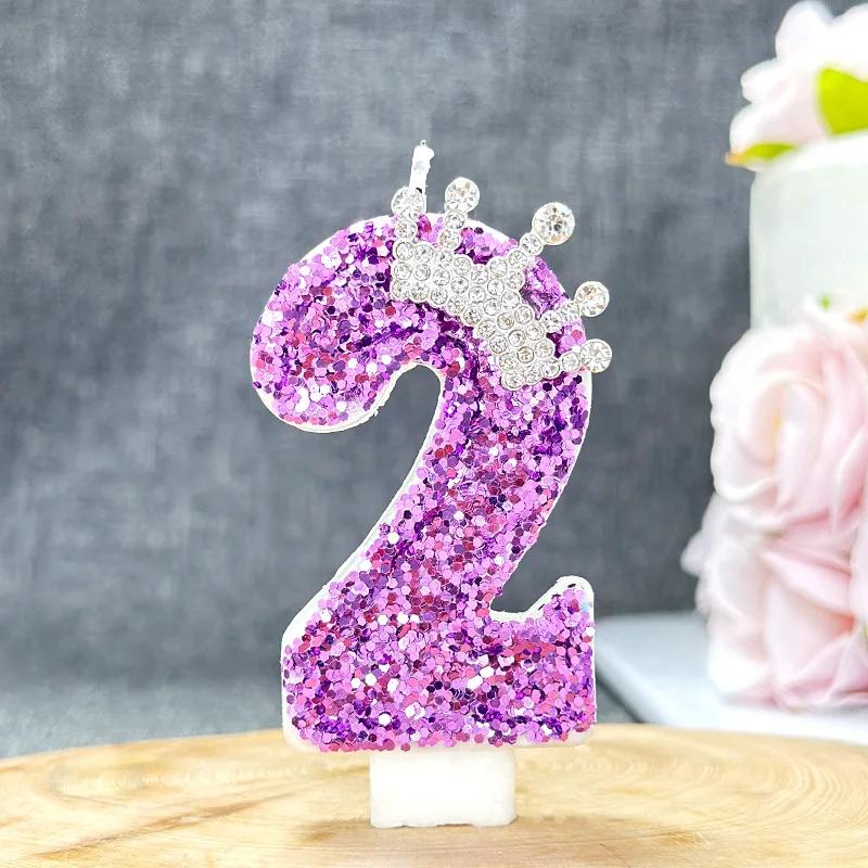 Purple Crown Birthday Candles Number 0 To 9 Princess Cake Decoration Candles Anniversary Party Decorations 0123456789