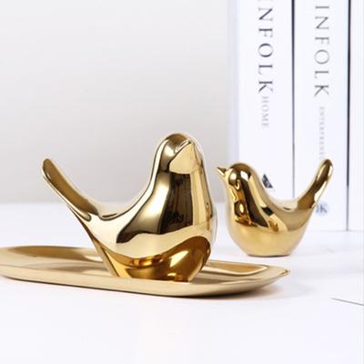 Gold Ceramic Bird Figurines Modern Living Room Hom Desktop Statue Office Study Room Desktop Decor Home Accessories