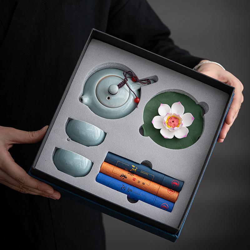 Guochao Ge Kiln Ceramic Kung Fu Tea Set Mid-Autumn Festival Gift Box Guochao