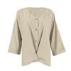 Women's Fashion Casual Solid Color V-Neck Live Button Seven Sleeve T-Shirt Top