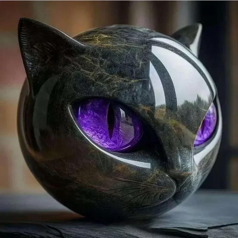 Подарок Домашний Офисный Настольный Декор Фигурка Черного Кота из Камня Смола Голова Кота Целебный Камень Мраморная Текстура Камень Кота Сувенир