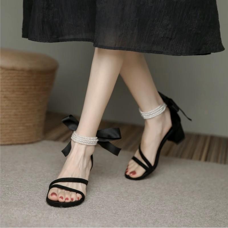 Medium Heel Low Top Sandals Square Head Open Toe Thick Heel Versatile Fashion